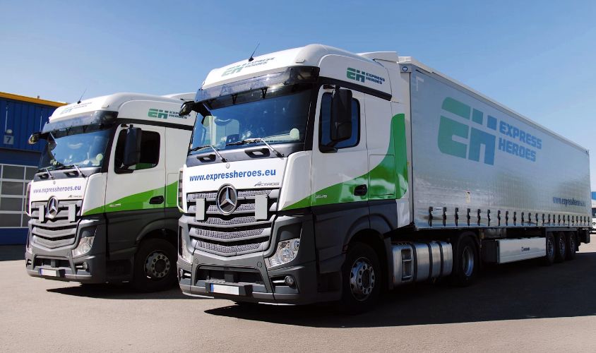 Express Heroes Mercedes trucks for international freight forwarding and road transport in Europe